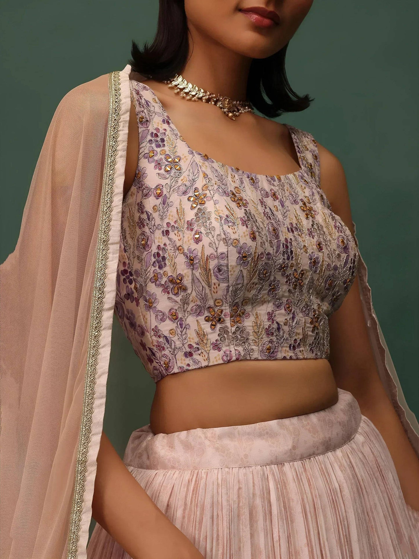 Tulsi Art Precious Peach Floral Printed Georgette Lehenga Choli With Dupatta