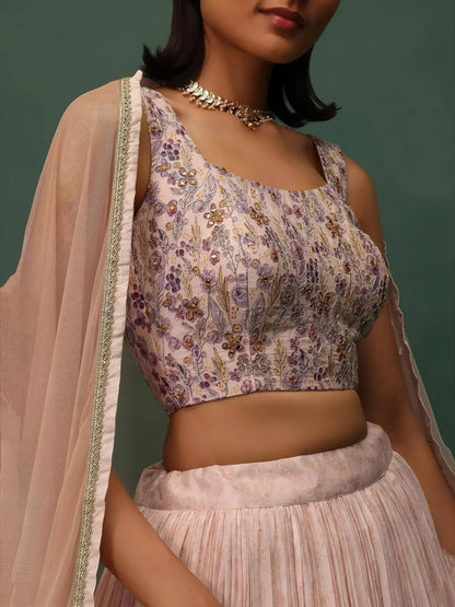 Tulsi Art Precious Peach Floral Printed Georgette Lehenga Choli With Dupatta