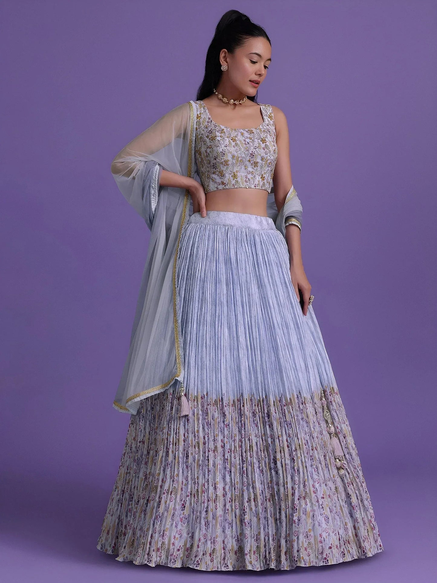 Tulsi Art Delightful Blue Floral Printed Georgette Festival Wear Lehenga Choli