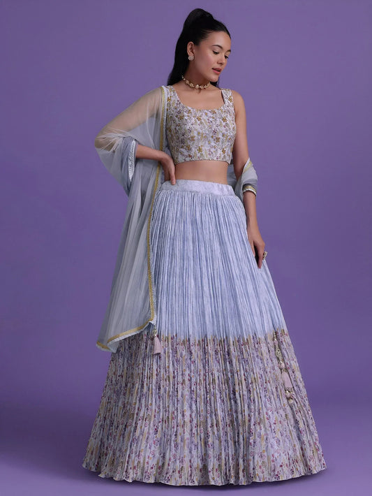 Tulsi Art Delightful Blue Floral Printed Georgette Festival Wear Lehenga Choli