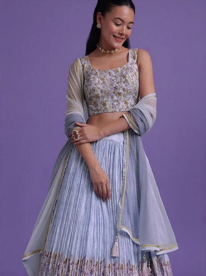 Tulsi Art Delightful Blue Floral Printed Georgette Festival Wear Lehenga Choli