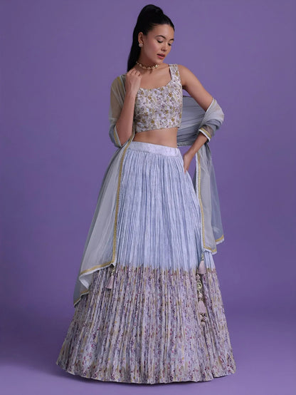 Tulsi Art Delightful Blue Floral Printed Georgette Festival Wear Lehenga Choli