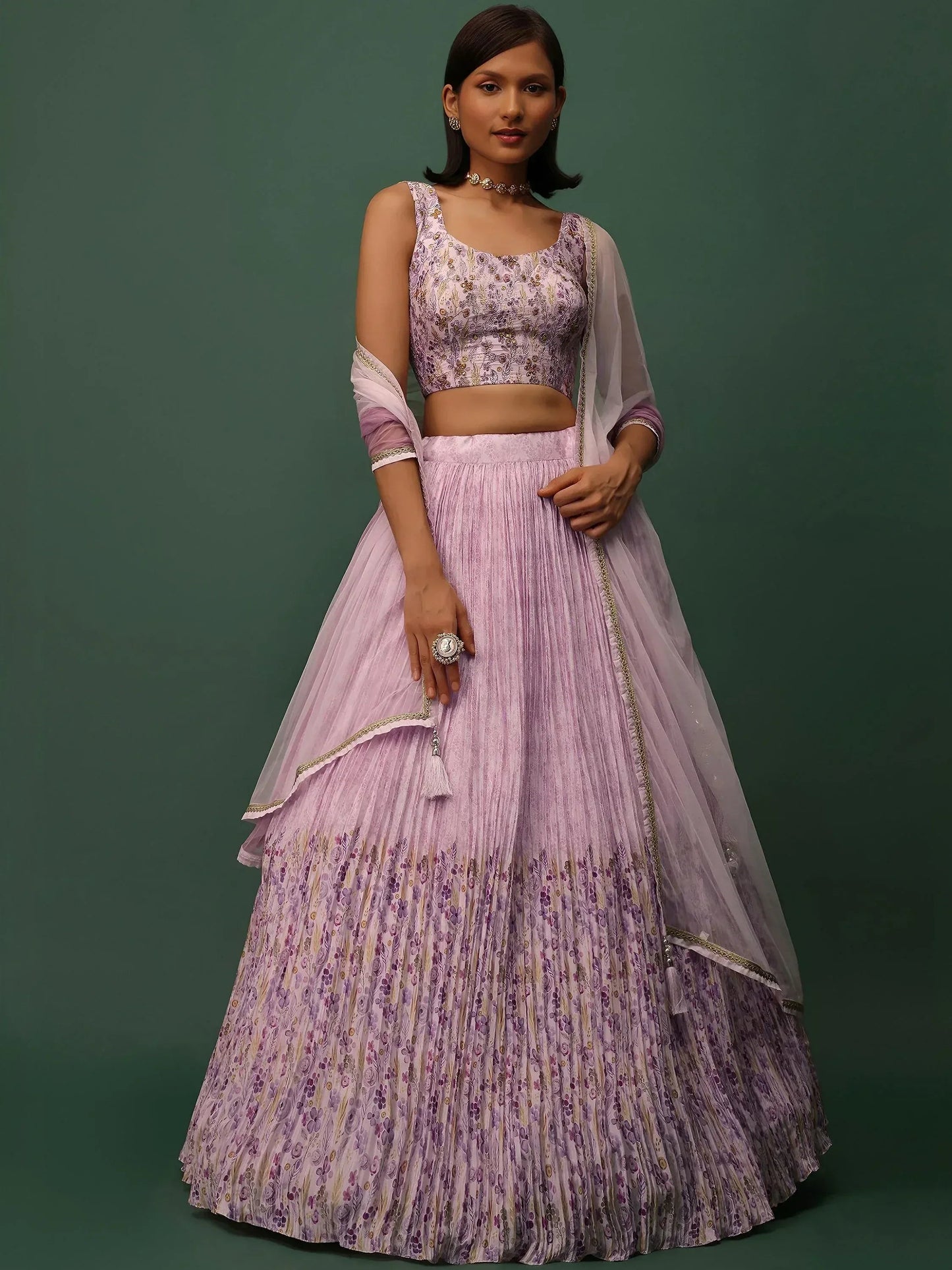 Tulsi Art Beautiful Pink Floral Printed Georgette Event Wear Lehenga Choli