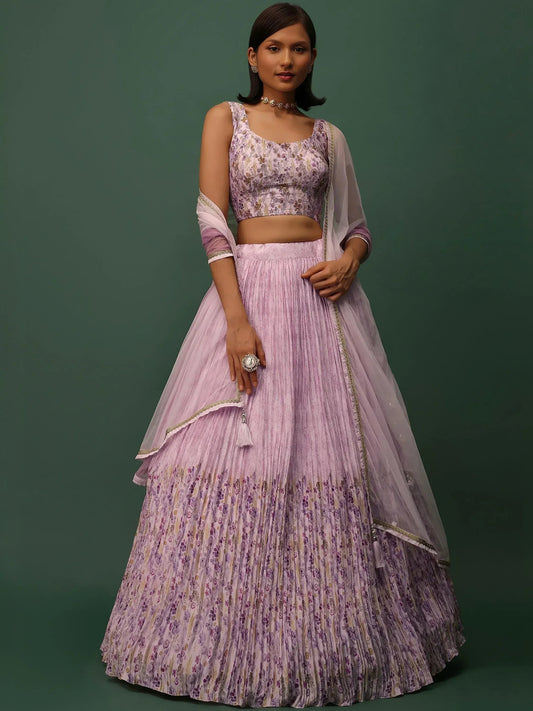 Tulsi Art Beautiful Pink Floral Printed Georgette Event Wear Lehenga Choli