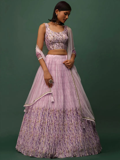 Tulsi Art Beautiful Pink Floral Printed Georgette Event Wear Lehenga Choli