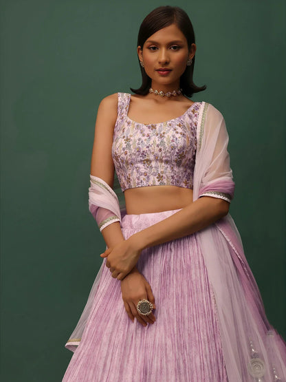 Tulsi Art Beautiful Pink Floral Printed Georgette Event Wear Lehenga Choli