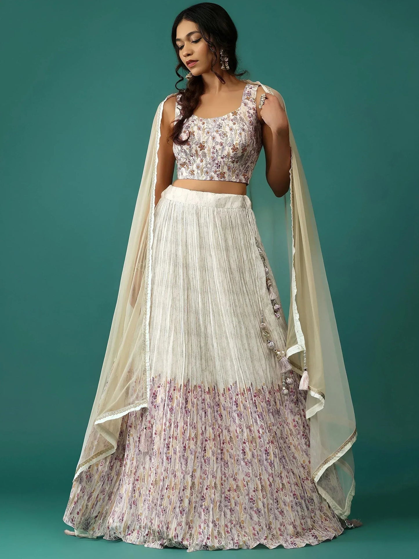 Tulsi Art Stunning Off-White Floral Printed Georgette Traditional Lehenga Choli