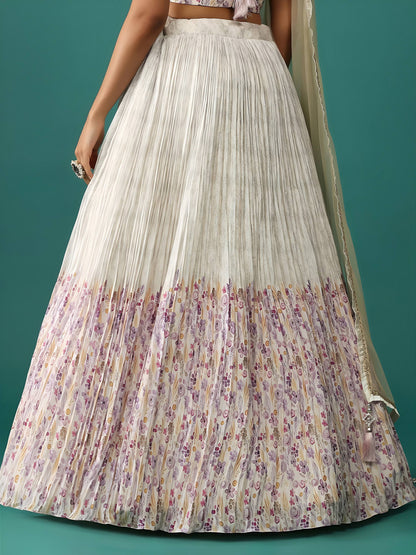 Tulsi Art Stunning Off-White Floral Printed Georgette Traditional Lehenga Choli