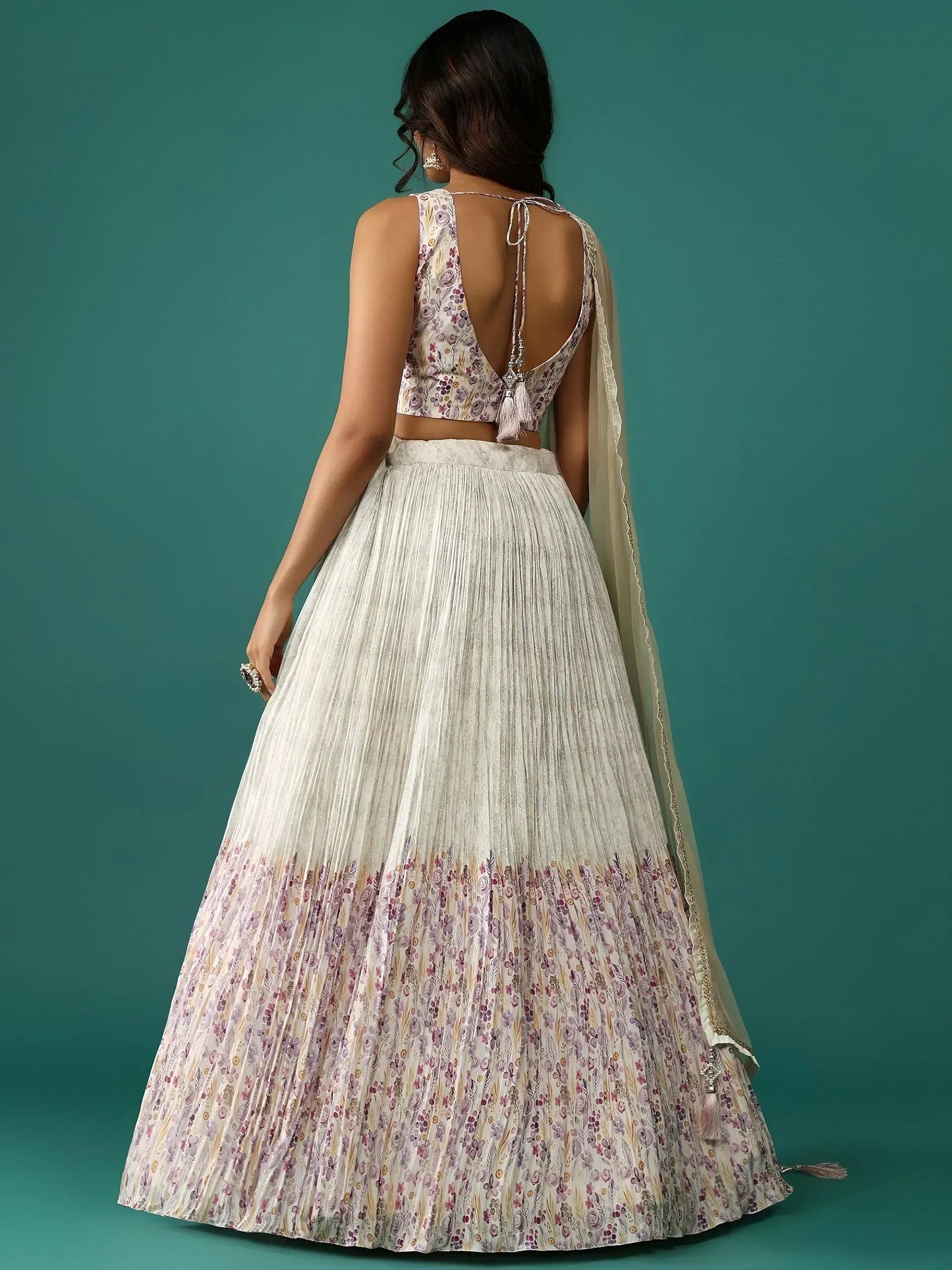 Tulsi Art Stunning Off-White Floral Printed Georgette Traditional Lehenga Choli