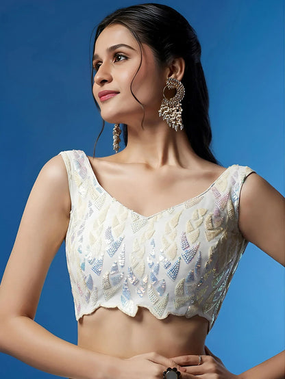 Tulsi Art Beautiful Off-White Sequins Net Engagement Wear Lehenga Choli