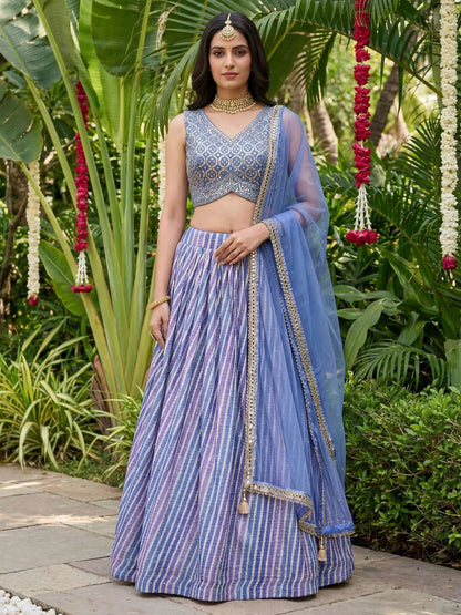Tulsi Art Classic Lavender Leheriya Printed Organza Wedding Wear Lehenga Choli