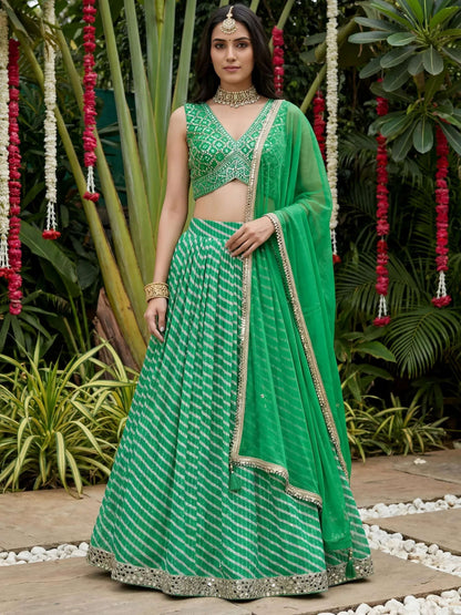 Tulsi Art Enchanting Green Digital Printed Organza Festive Wear Lehenga Choli