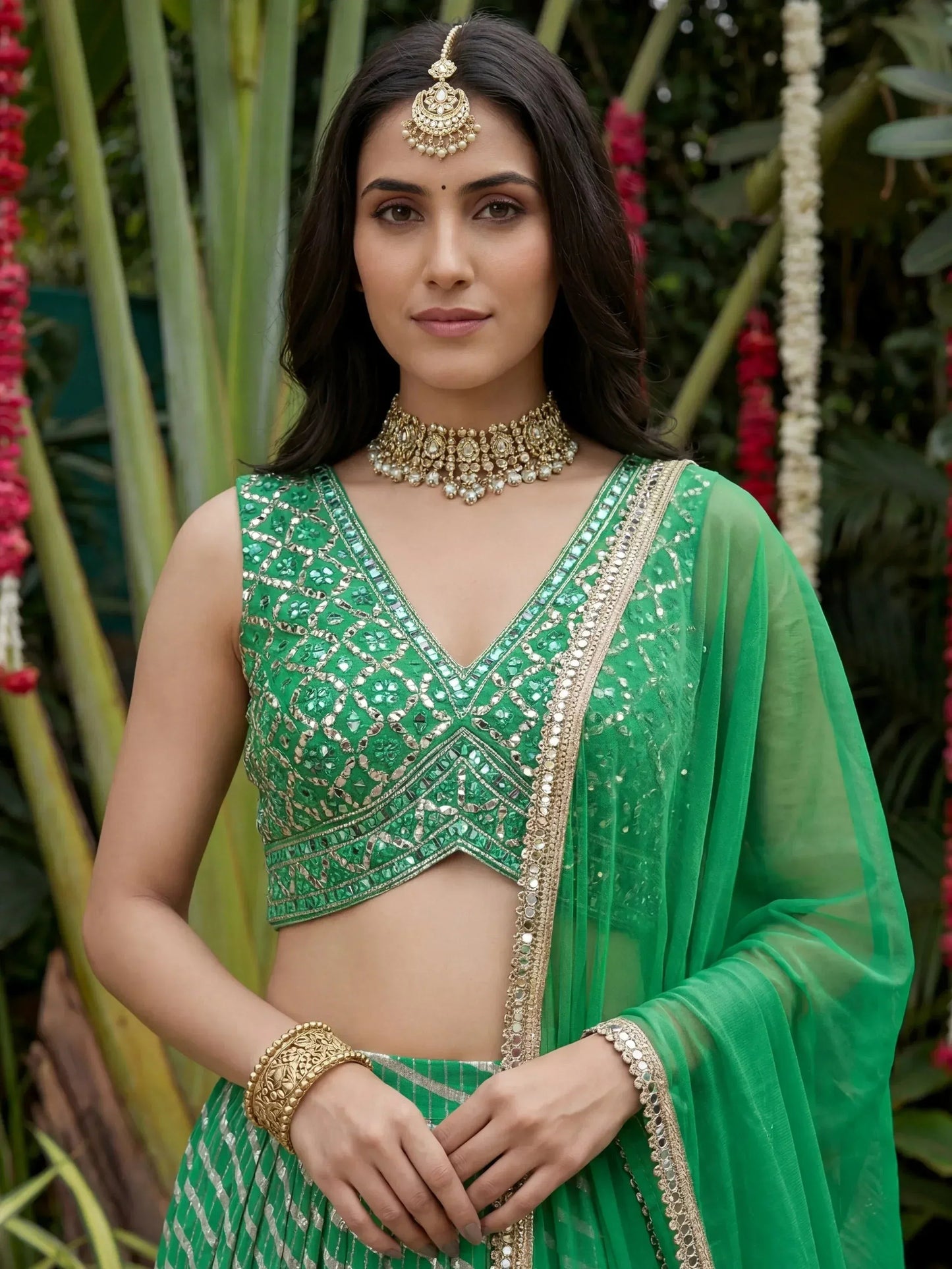 Tulsi Art Enchanting Green Digital Printed Organza Festive Wear Lehenga Choli