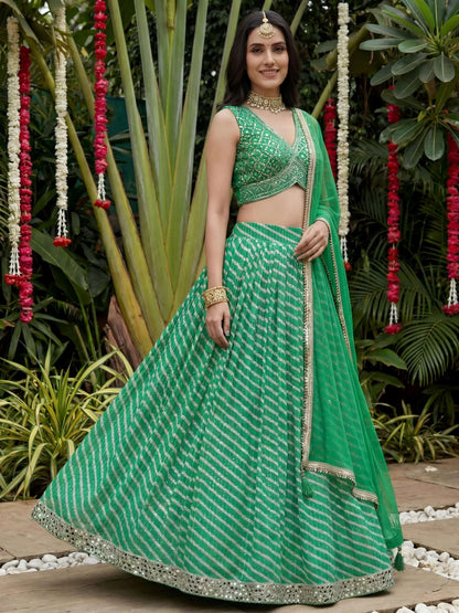 Tulsi Art Enchanting Green Digital Printed Organza Festive Wear Lehenga Choli