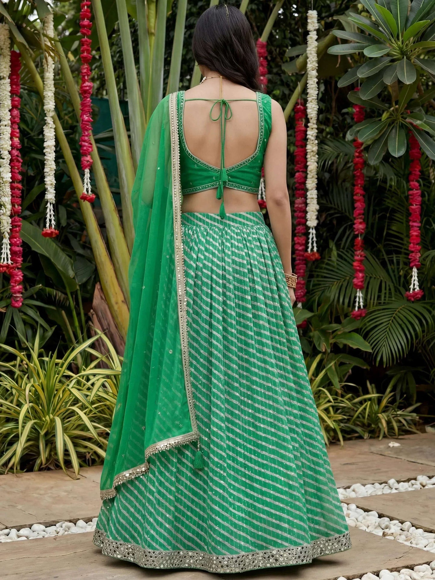 Tulsi Art Enchanting Green Digital Printed Organza Festive Wear Lehenga Choli
