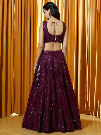 Tulsi Art Marvelousâ Wine Thread Embroidered Net Reception Wear Lehenga Choli
