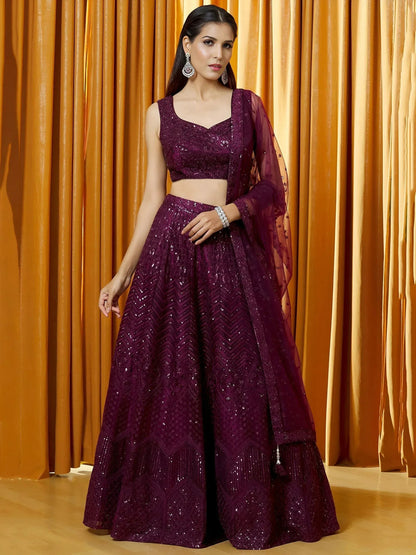 Tulsi Art Marvelousâ Wine Thread Embroidered Net Reception Wear Lehenga Choli