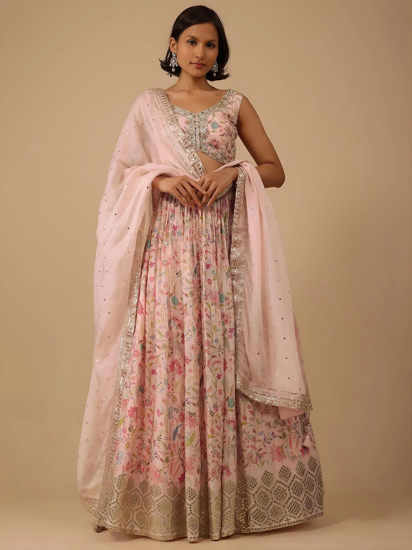 Tulsi Art Gorgeous Peach Digital Printed Organza Sangeet Wear Lehenga Choli