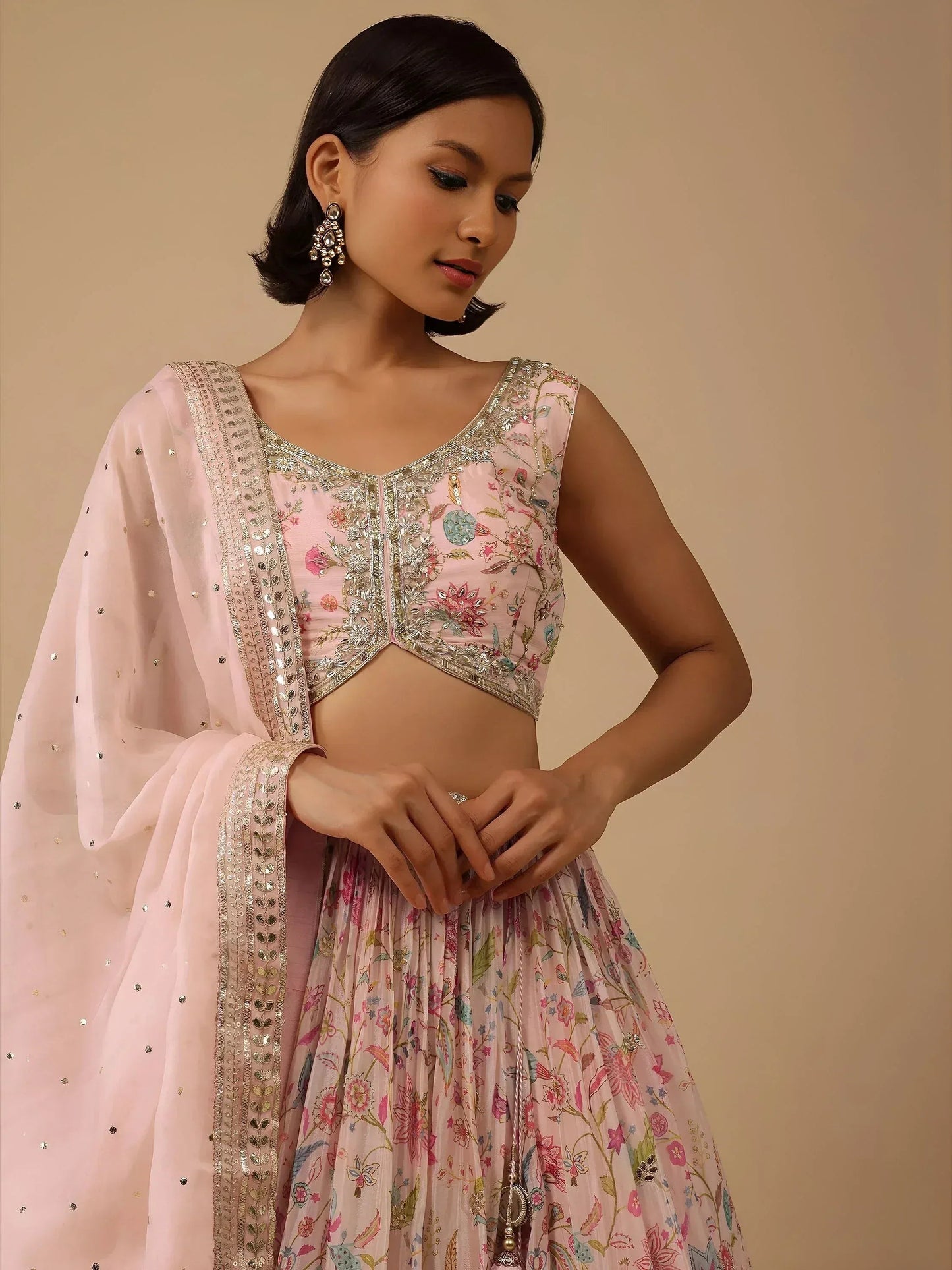 Tulsi Art Gorgeous Peach Digital Printed Organza Sangeet Wear Lehenga Choli