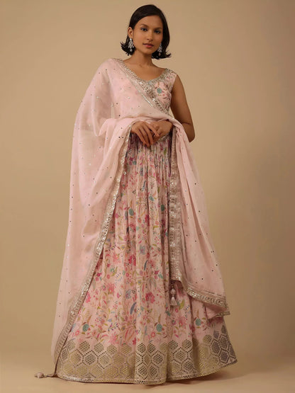 Tulsi Art Gorgeous Peach Digital Printed Organza Sangeet Wear Lehenga Choli