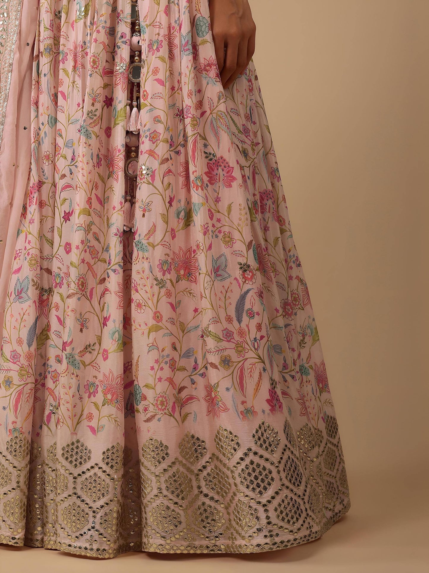 Tulsi Art Gorgeous Peach Digital Printed Organza Sangeet Wear Lehenga Choli