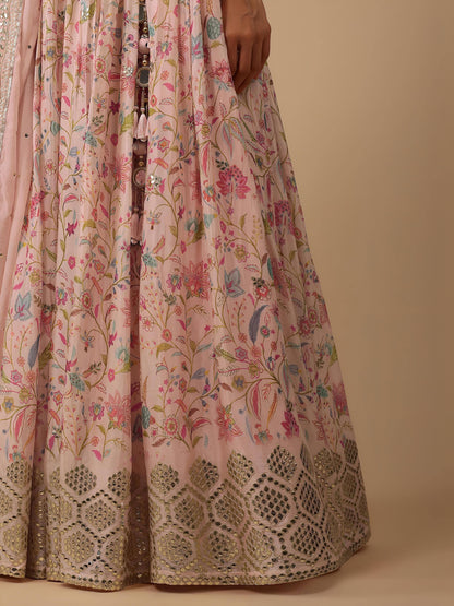 Tulsi Art Gorgeous Peach Digital Printed Organza Sangeet Wear Lehenga Choli