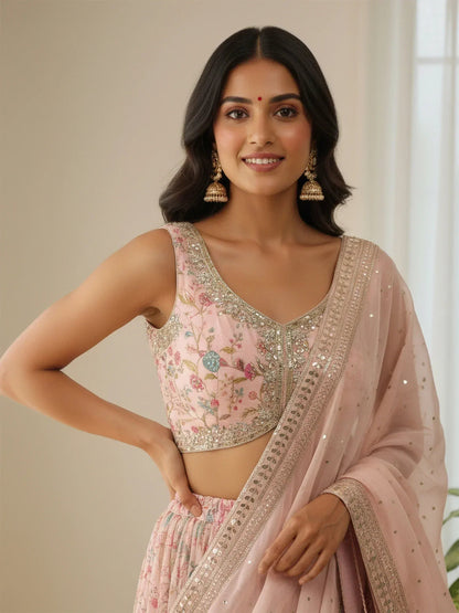 Tulsi Art Stunning Peach Digital Printed Organza Festival Wear Lehenga Choli With Dupatta