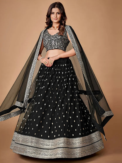 Tulsi Art Glorious Black Sequins Embroidered Net Party Wear Lehenga Choli