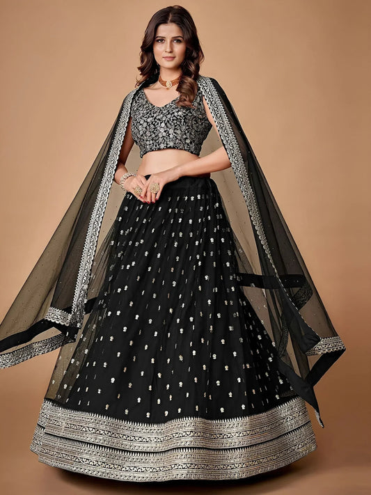 Tulsi Art Glorious Black Sequins Embroidered Net Party Wear Lehenga Choli