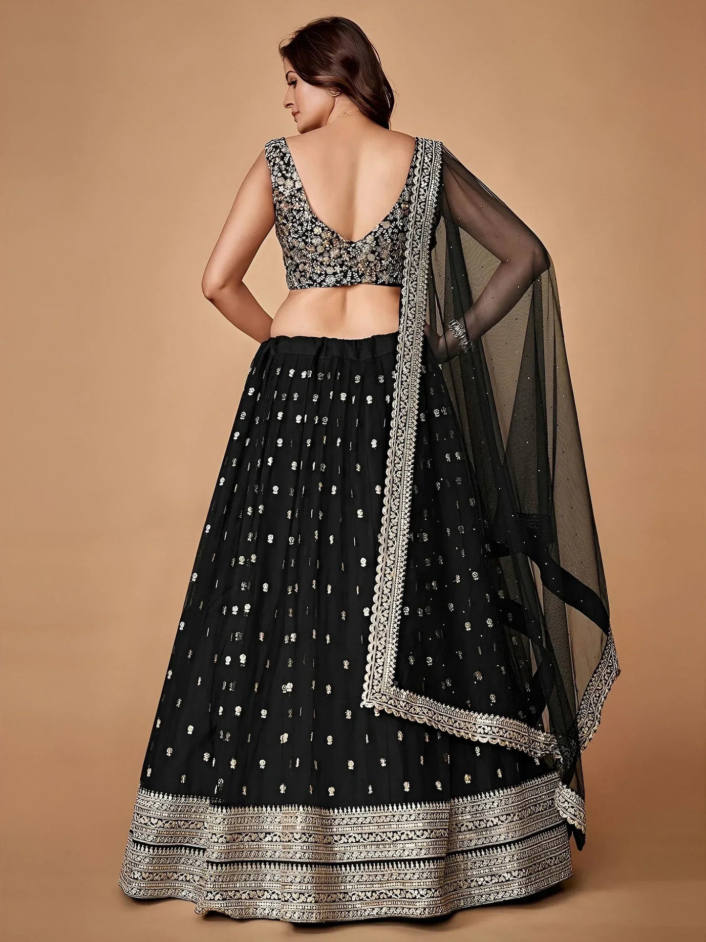 Tulsi Art Glorious Black Sequins Embroidered Net Party Wear Lehenga Choli