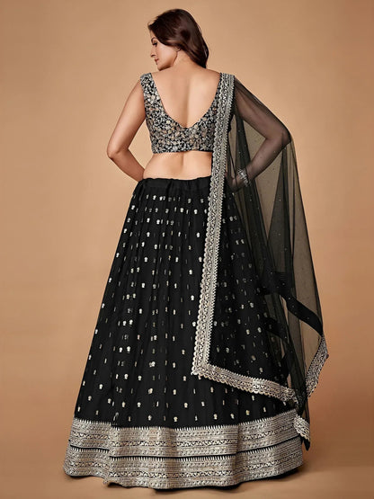 Tulsi Art Glorious Black Sequins Embroidered Net Party Wear Lehenga Choli