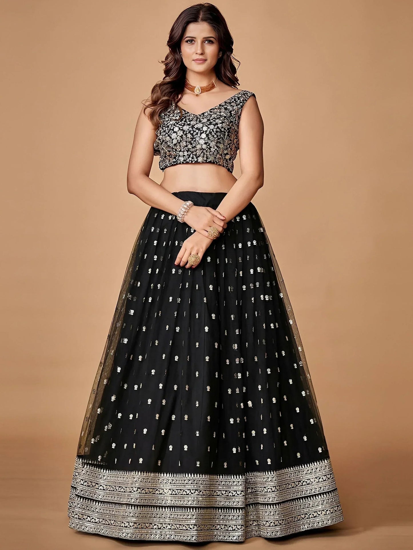 Tulsi Art Glorious Black Sequins Embroidered Net Party Wear Lehenga Choli