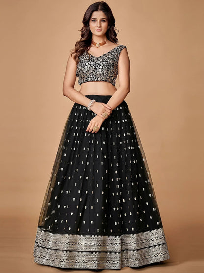 Tulsi Art Glorious Black Sequins Embroidered Net Party Wear Lehenga Choli