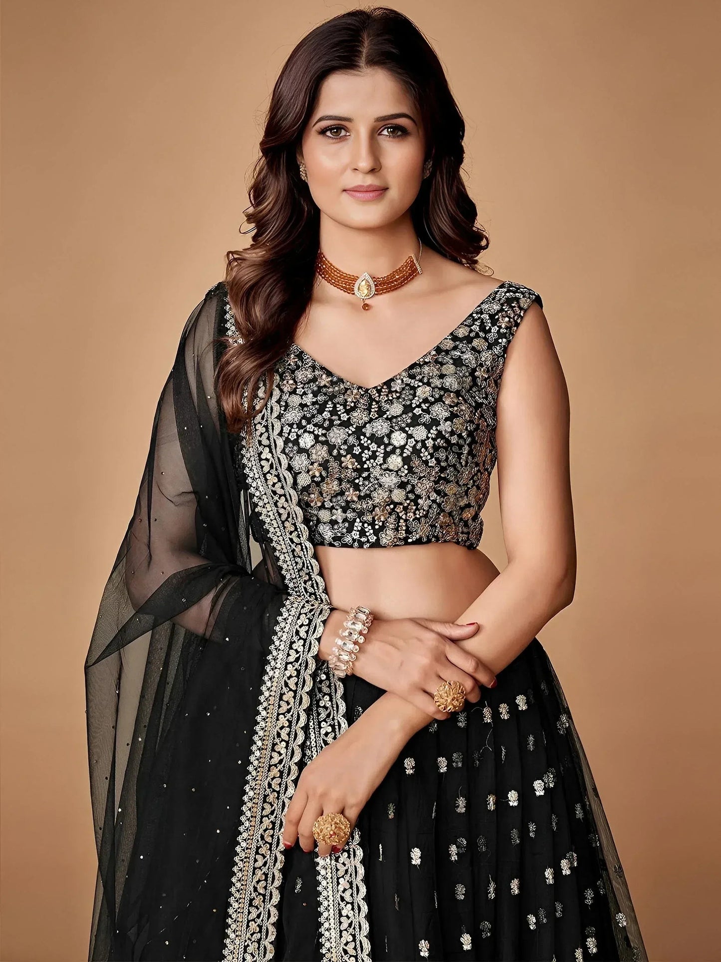 Tulsi Art Glorious Black Sequins Embroidered Net Party Wear Lehenga Choli