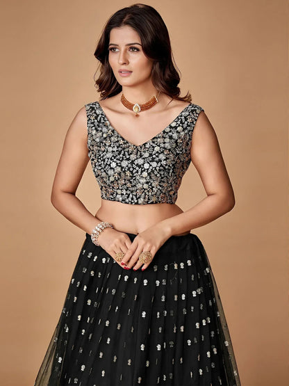 Tulsi Art Glorious Black Sequins Embroidered Net Party Wear Lehenga Choli