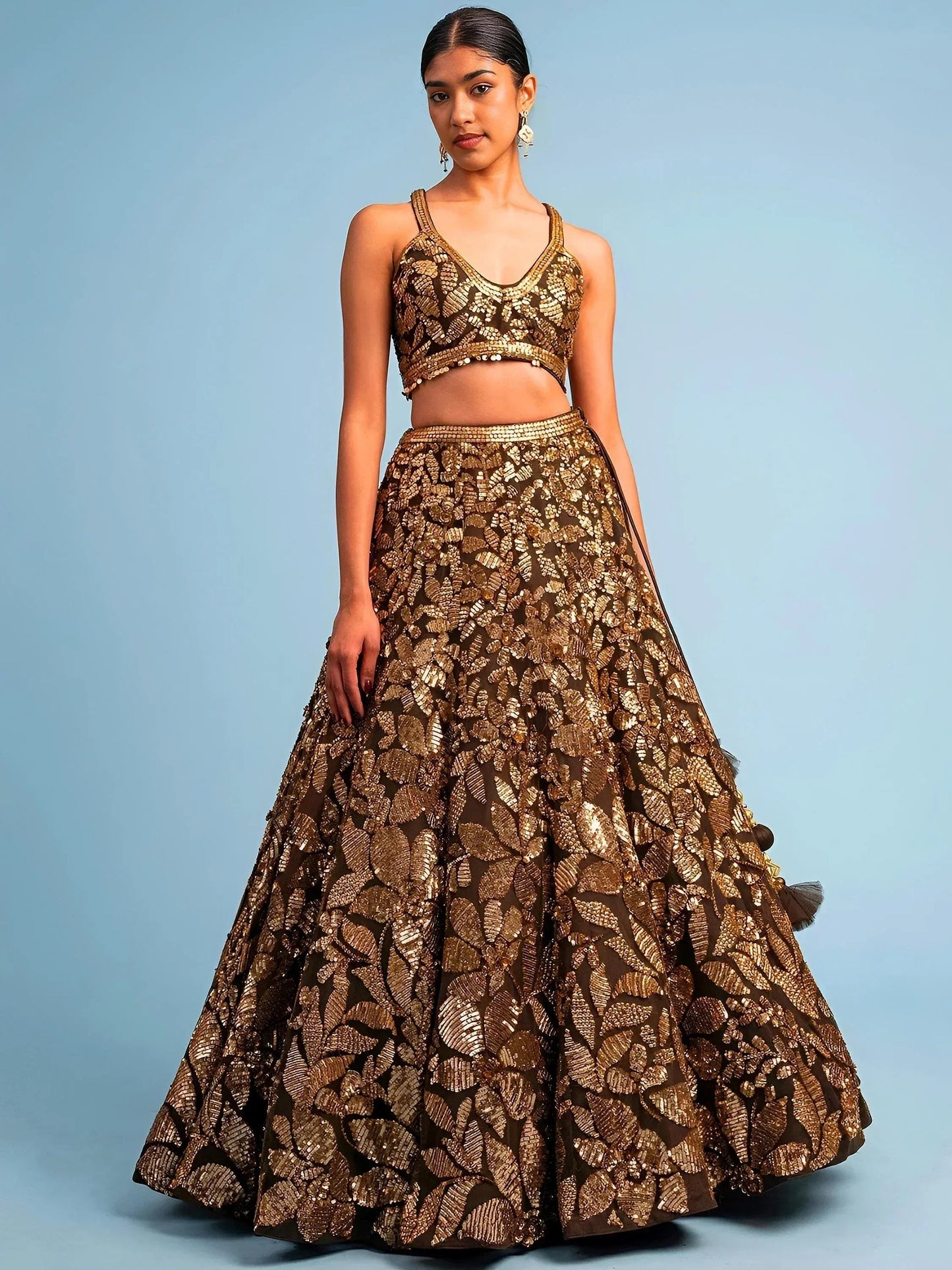 Tulsi Art Super Brown Sequins Net Reception Wear Lehenga Choli With Dupatta