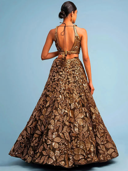 Tulsi Art Super Brown Sequins Net Reception Wear Lehenga Choli With Dupatta