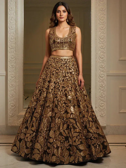 Tulsi Art Elegant Brown Fully Sequins Net Reception Wear Lehenga Choli