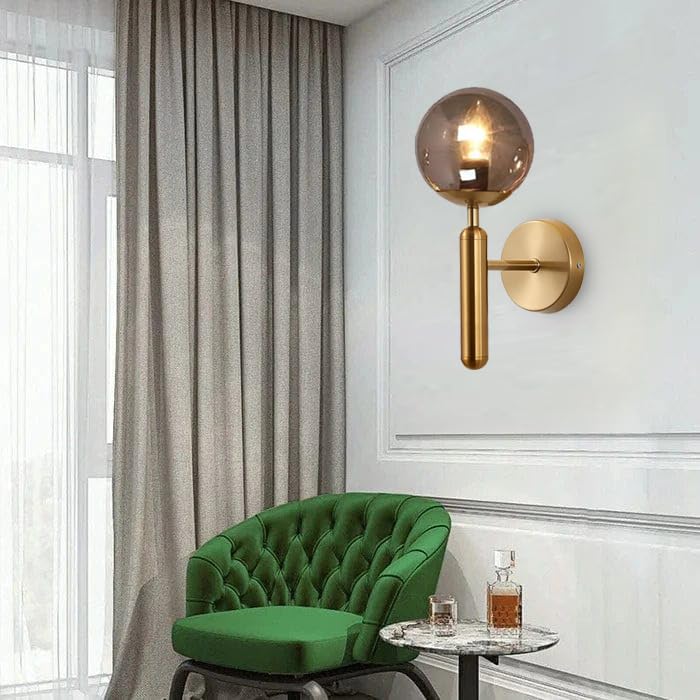Wall Sconce with Black Shade and Gold/Black Smoke Glass - Metal Wall Light for Living Room and Bedroom