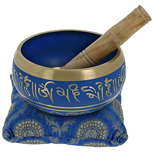 Singing Bowl Hand-Painted Blue Brass 5.5 Inch Diameter