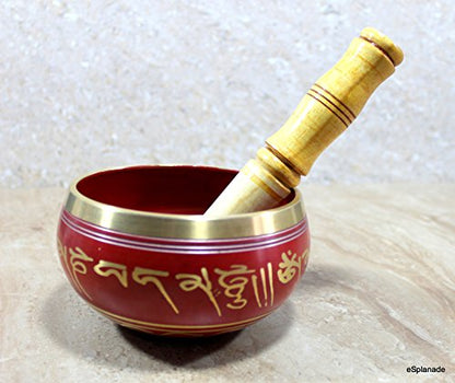 Singing Bowl Tibetan Buddhist Instrument 5 Inch Red Metal Alloy with Striker Stick