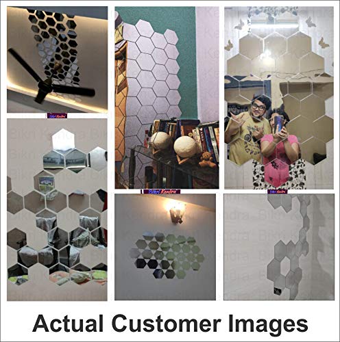 Hexagon Acrylic Wall Mirror Stickers - Decorative 24 cm Silver - Modern Design for Smooth Surfaces