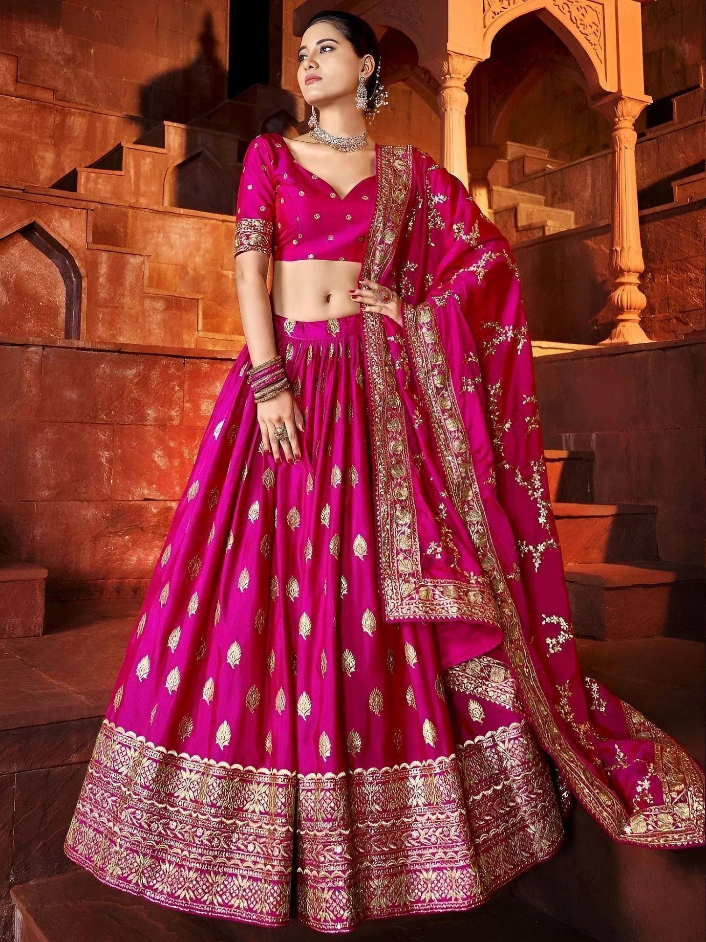 Tulsi Art Marvelous Hot Pink Sequins Embroidered Silk Lehenga Choli