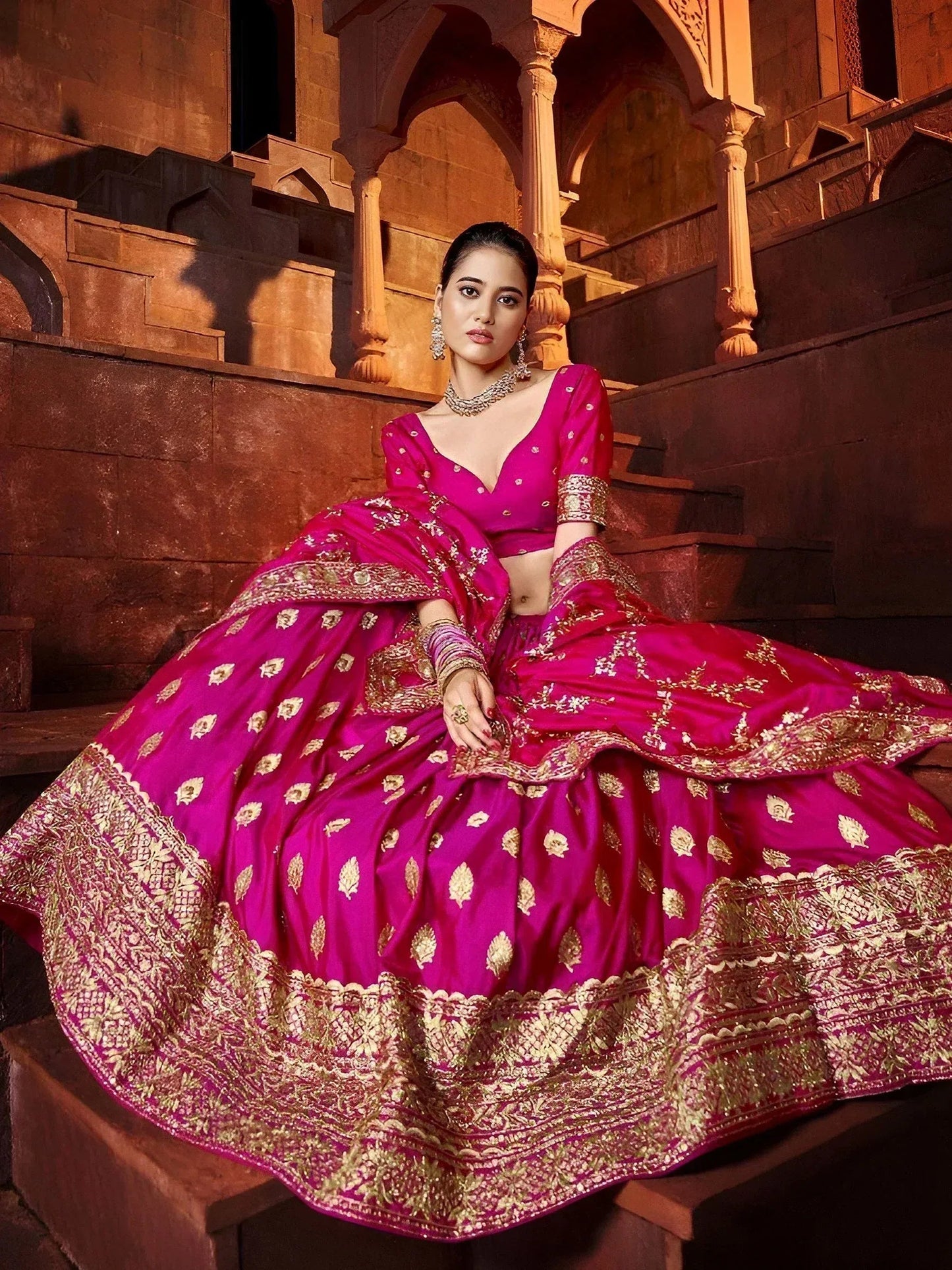 Tulsi Art Marvelous Hot Pink Sequins Embroidered Silk Lehenga Choli