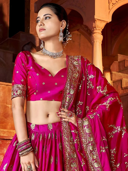 Tulsi Art Marvelous Hot Pink Sequins Embroidered Silk Lehenga Choli