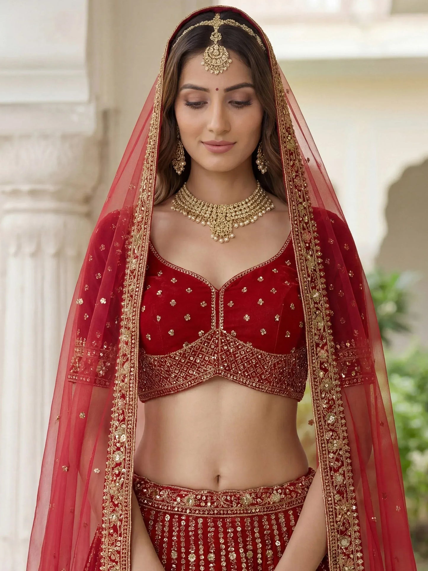 Tulsi Art Incredible Maroon Embroidered Organza Bridal Lehenga Choli