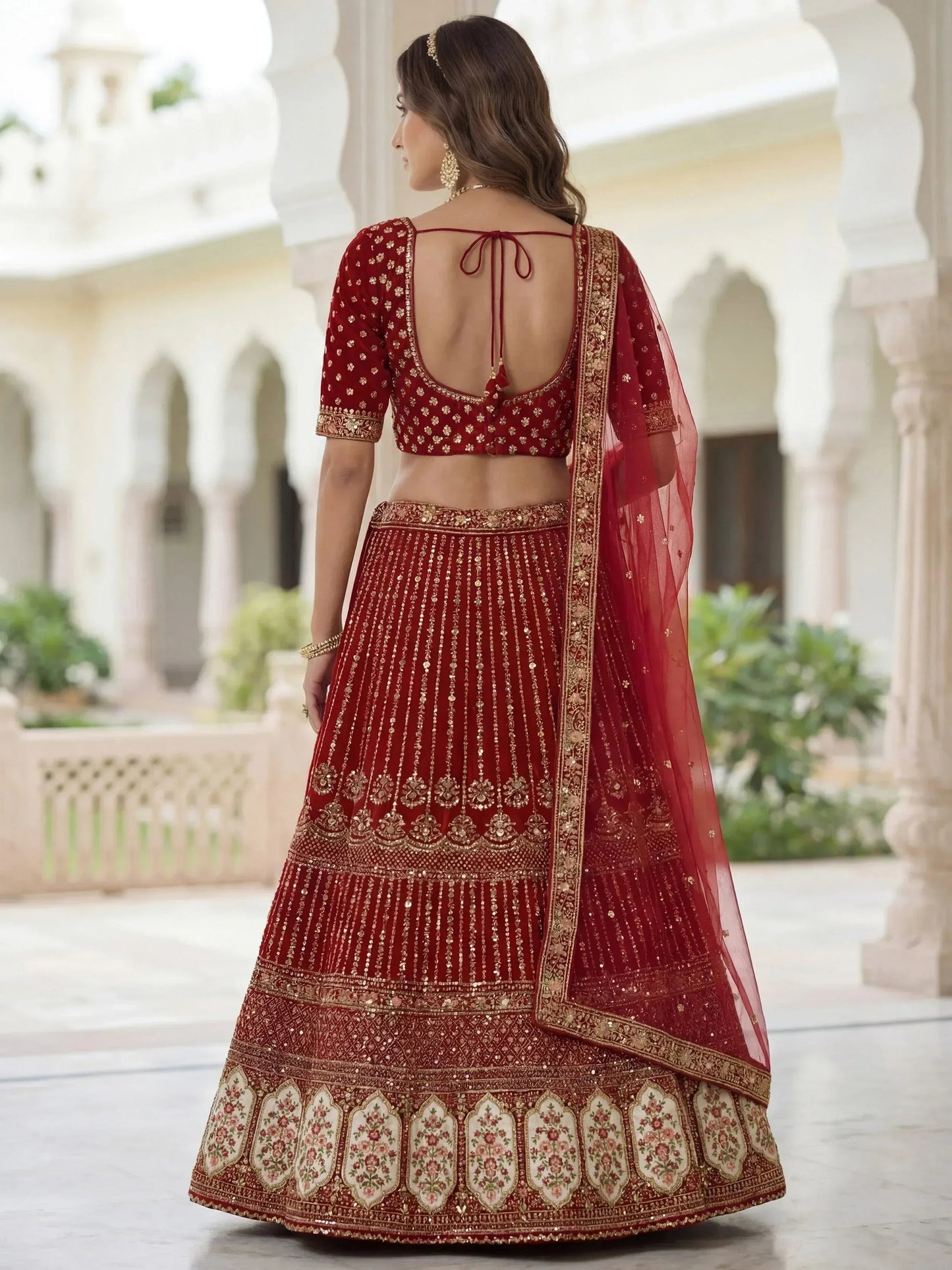 Tulsi Art Incredible Maroon Embroidered Organza Bridal Lehenga Choli