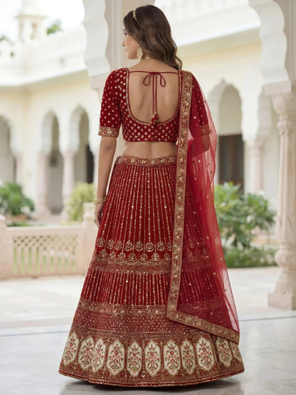 Tulsi Art Incredible Maroon Embroidered Organza Bridal Lehenga Choli