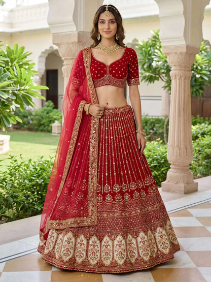 Tulsi Art Incredible Maroon Embroidered Organza Bridal Lehenga Choli