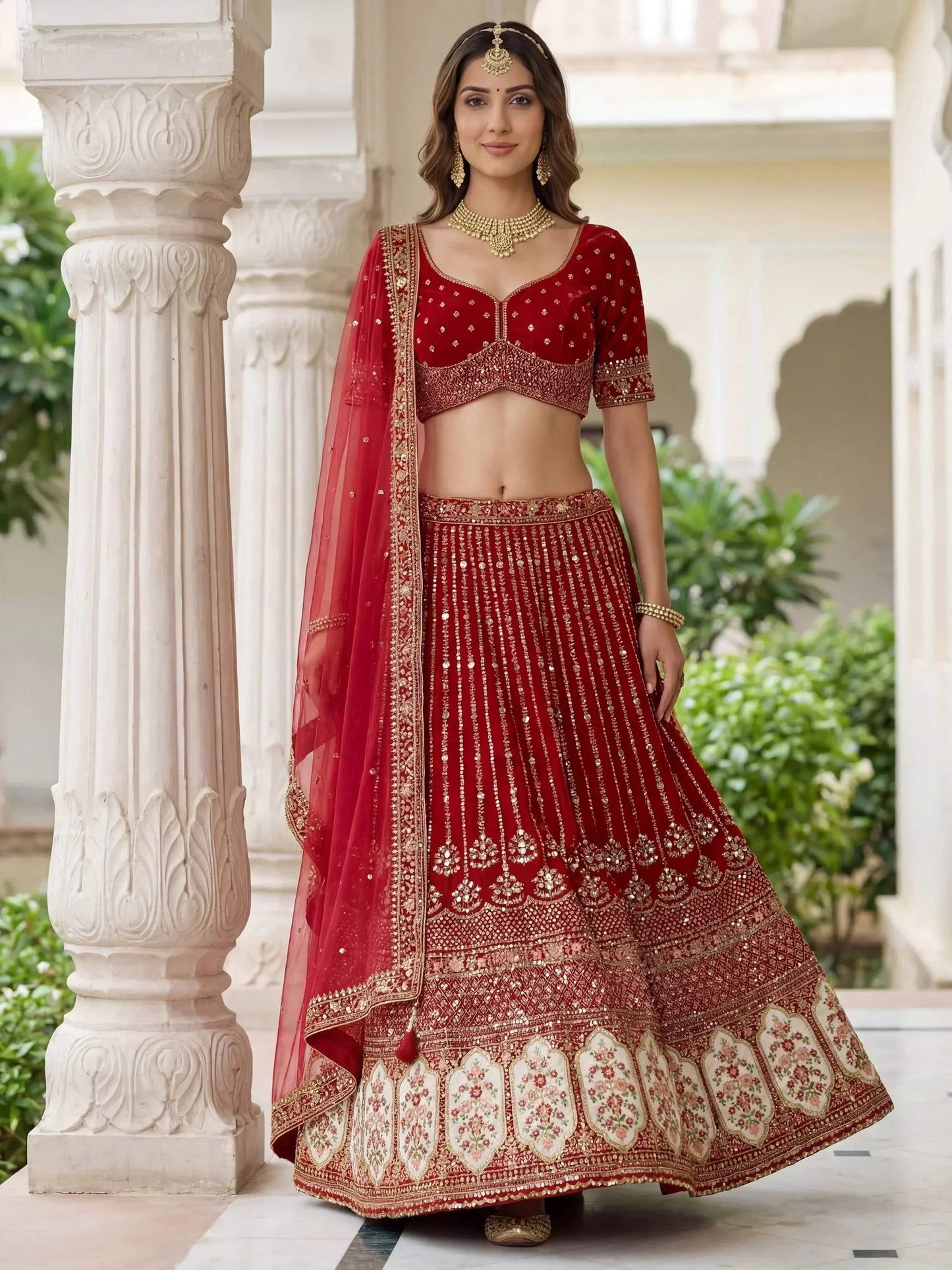 Tulsi Art Incredible Maroon Embroidered Organza Bridal Lehenga Choli